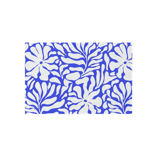 Blue White Floral Pattern Outdoor/Indoor Rug | Tropical Leaf Design
