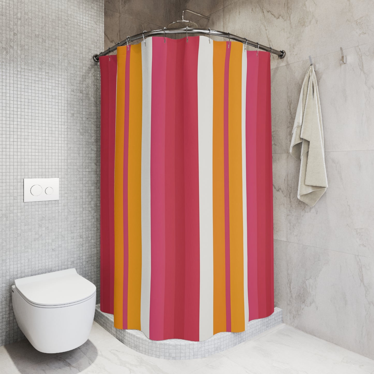 Retro Stripe Shower Curtain | Pink Orange Vertical Stripes