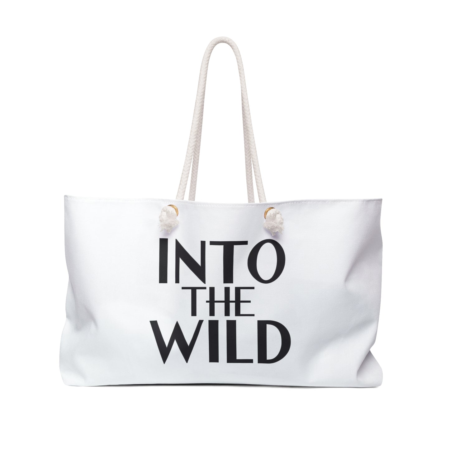 INTO THE WILD Weekender Bag, Oversized White Travel Accessory, Adventure Tote, Wanderlust Duffel, Nature Lover Gift, Outdoor Exploration Bag - LOLA VEGAS ART