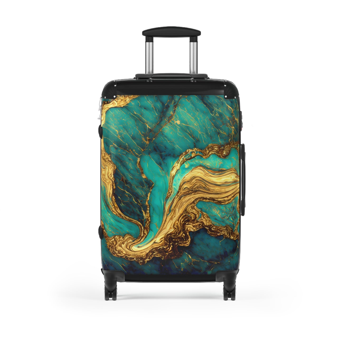 Suitcase, Travel Luggage, Rolling Bag, Green and Gold Marbleized Print, Stunning Travel Accessory - LOLA VEGAS ART