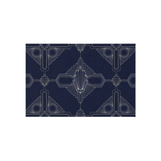 Art Deco Geometric Outdoor Rug | Navy Patterned Patio Mat
