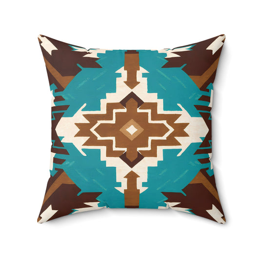 Square Pillow Ethnic Southwest  Boho Home Decor Brown Turquoise - LOLA VEGAS ART