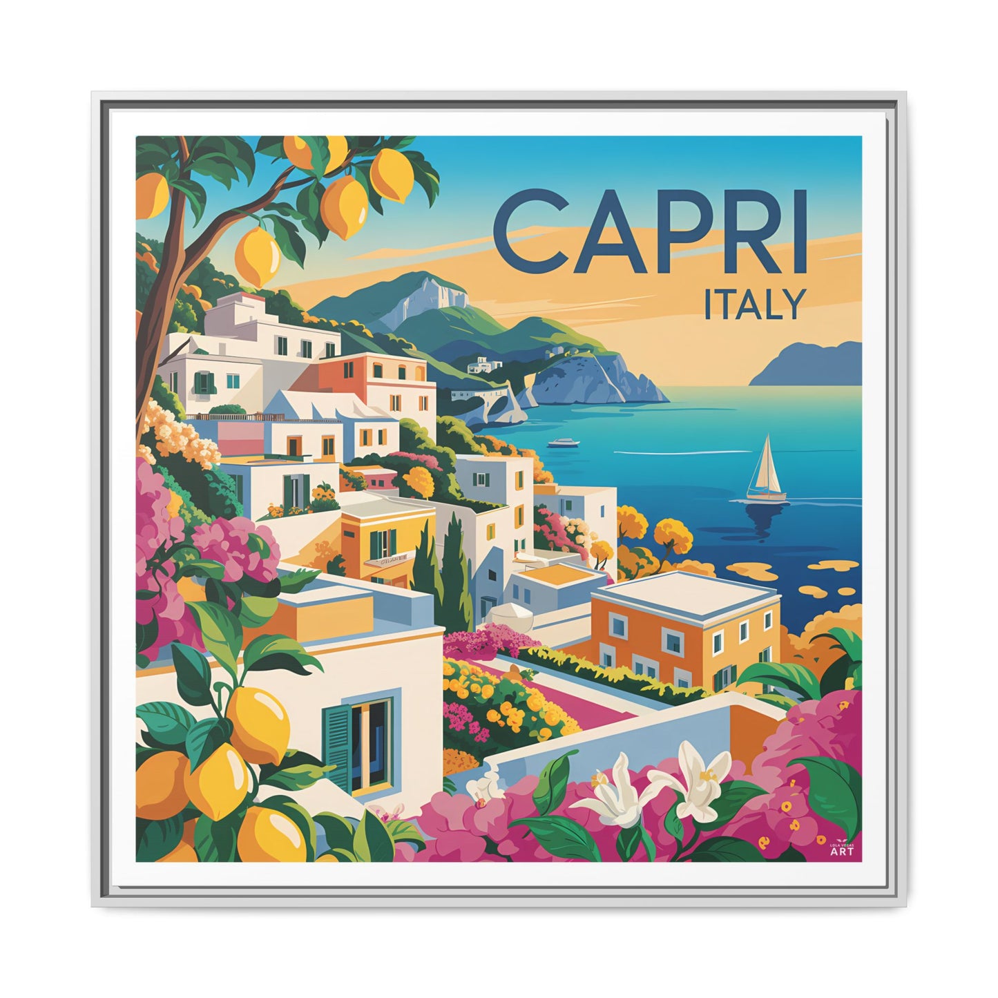 Framed Canvas Art Print, Mediterranean Decor, Capri Italy Wall Art, Travel Gift, Vibrant Home Decor, Summer Vibes - LOLA VEGAS ART