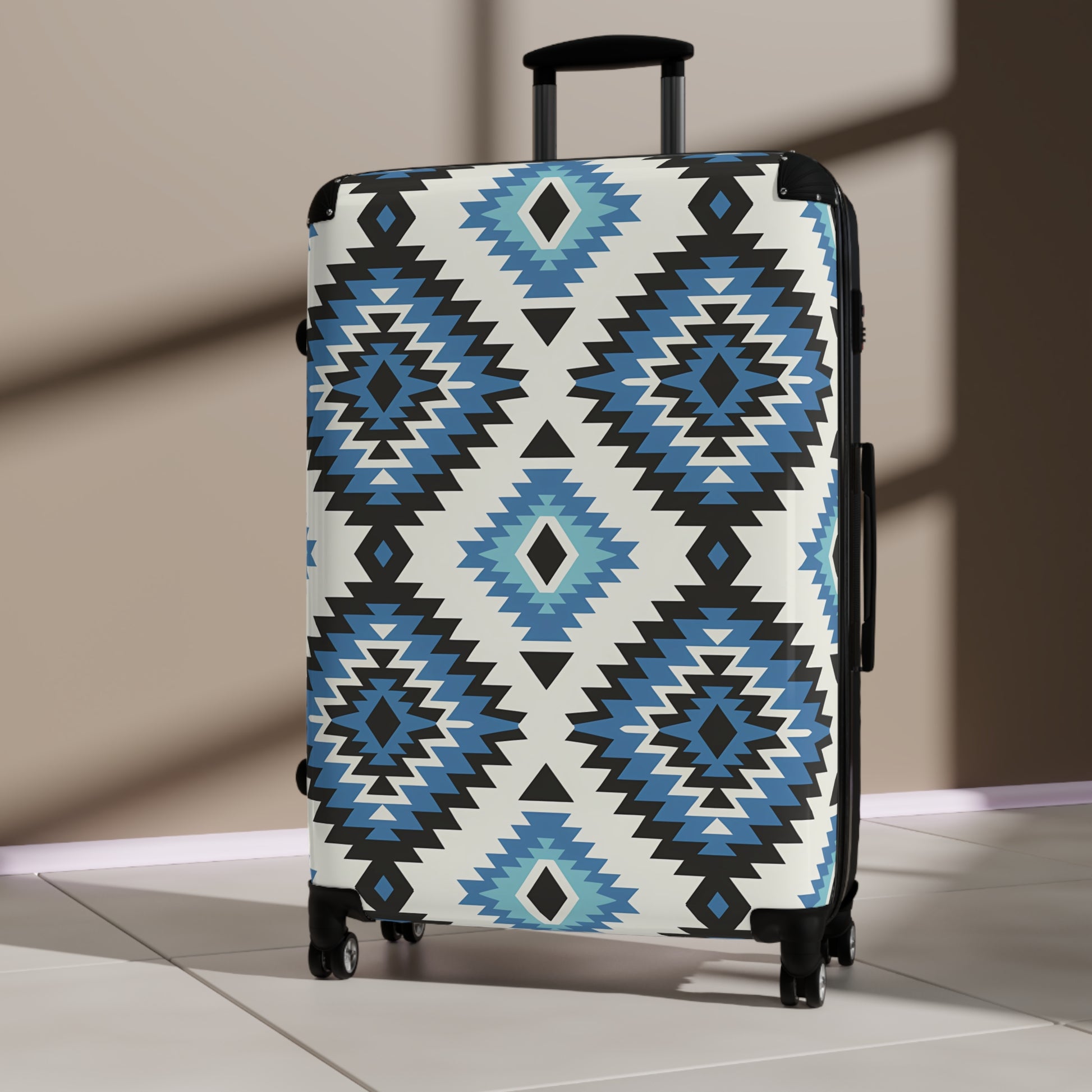 Trendy Suitcase with Geometric Design, Luggage for Travelers, Stylish Carry-On for Vacations, Unique Travel Gift, Adventure Ready - LOLA VEGAS ART