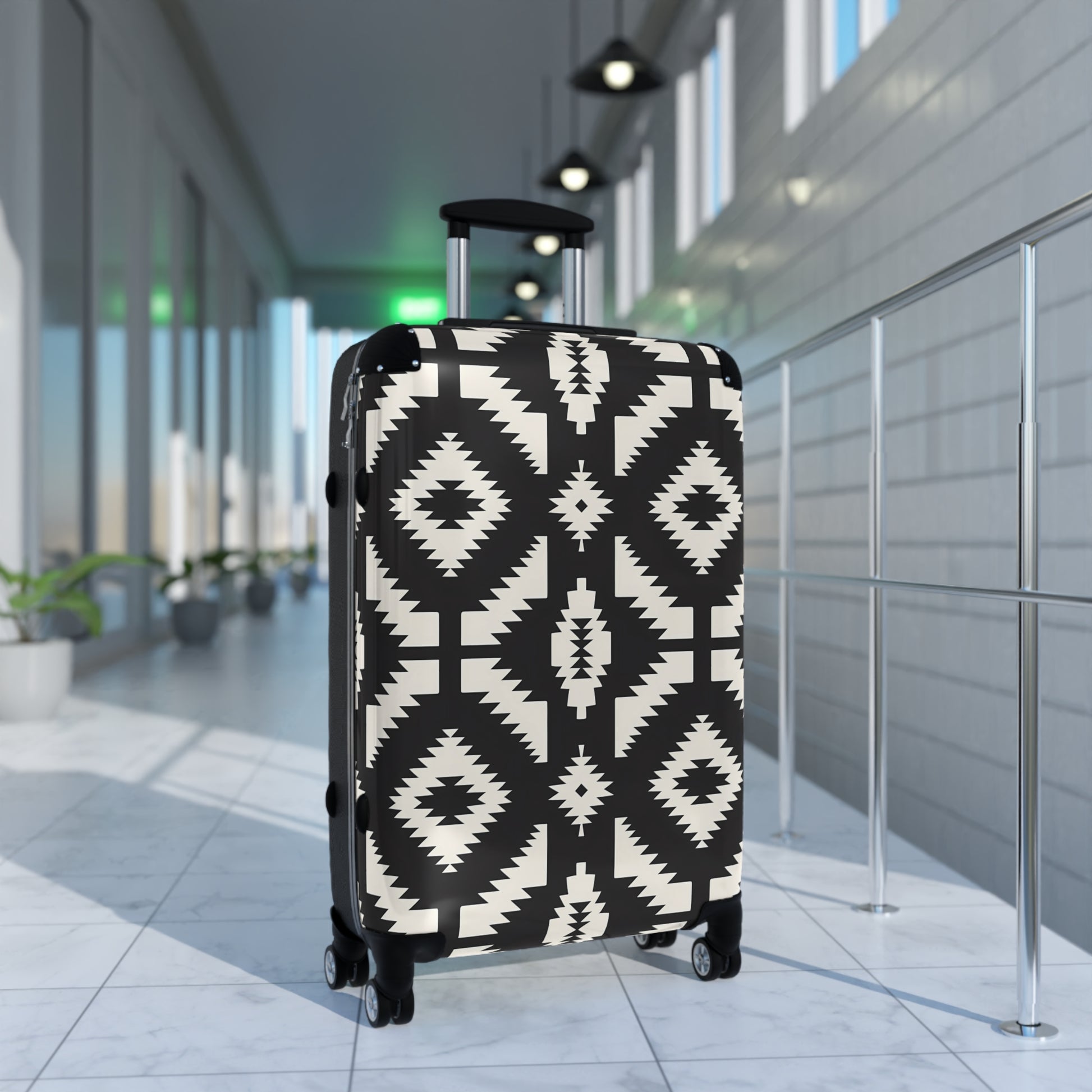 Stylish Suitcase for Travel Enthusiasts, Trendy Luggage, Black White Geometric Pattern, Travel Gear, Perfect Gift for Travelers - LOLA VEGAS ART