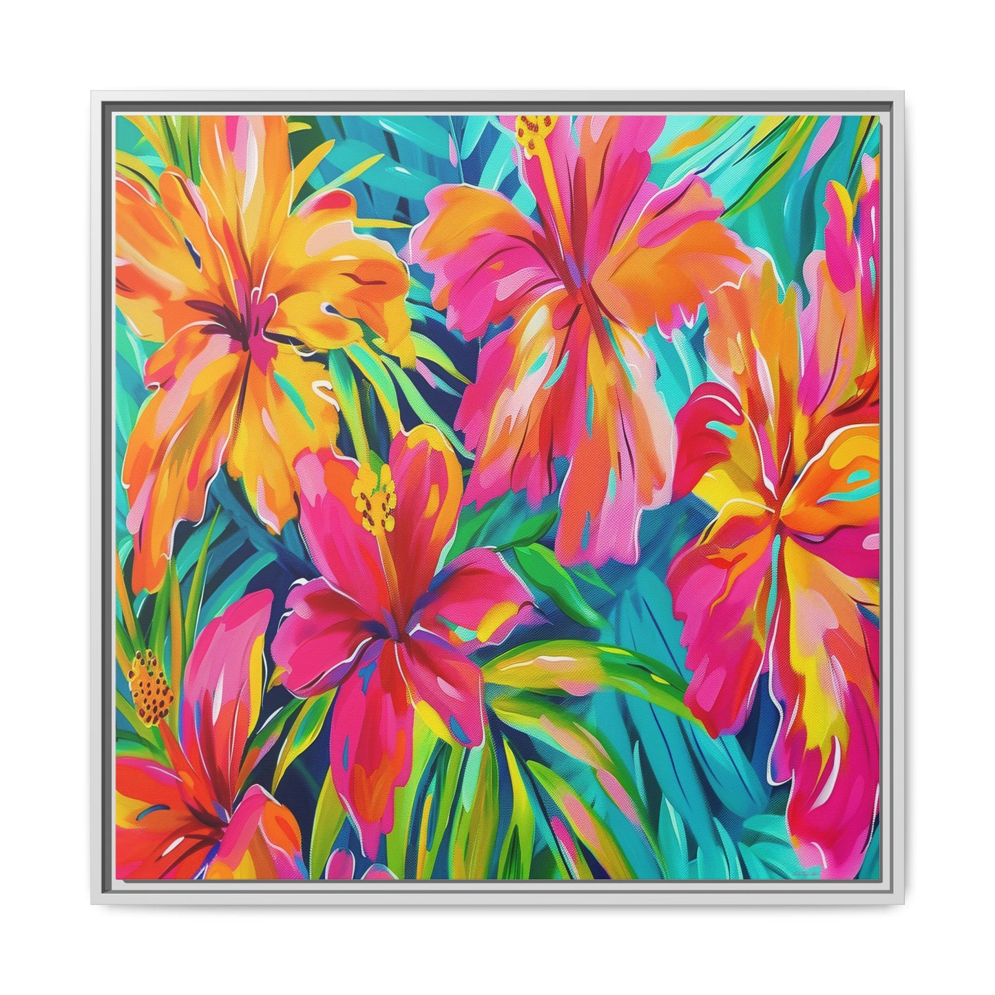 Vibrant Floral Canvas Art Print, Tropical Wall Decor, Colorful Framed Artwork, Gift for Nature Lovers, Home Decoration - LOLA VEGAS ART