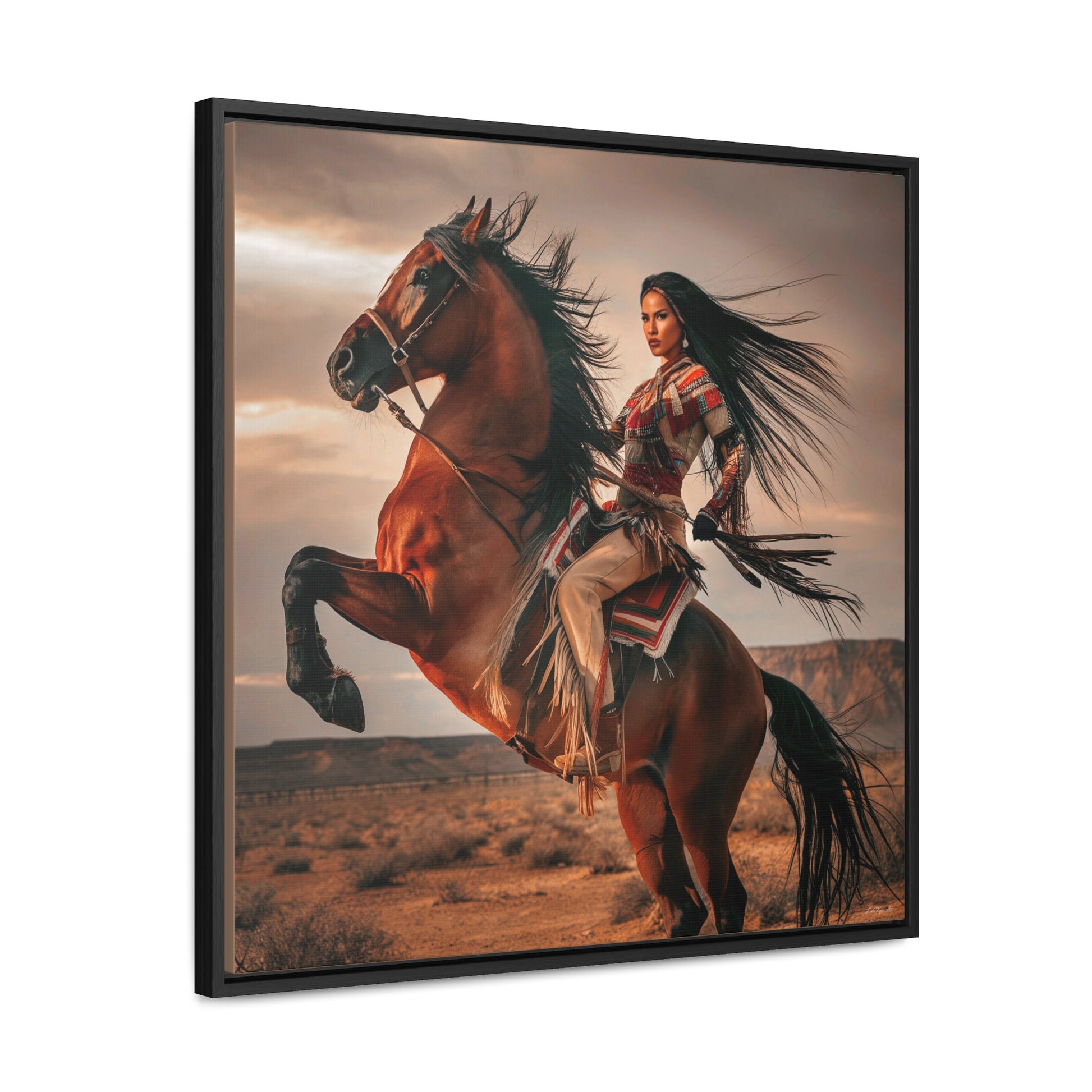 Canvas Wall Art - Chenoa and Dakota, Beautiful Southwestern Female Warrior and Horse in the Desert - LOLA VEGAS ART