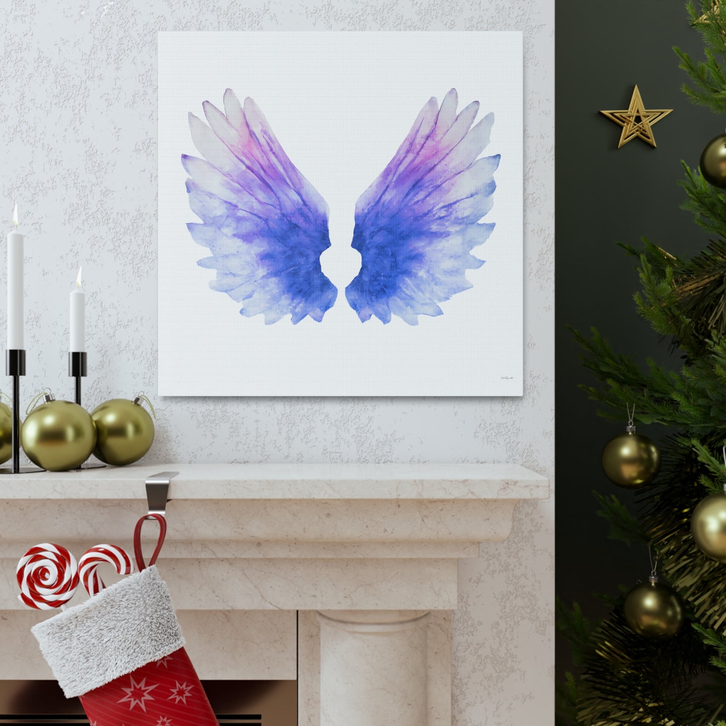purple angels wings wall art canvas, wall art decor, wall art prints, angel wings art, wings, wall art purple, wall art spiritual