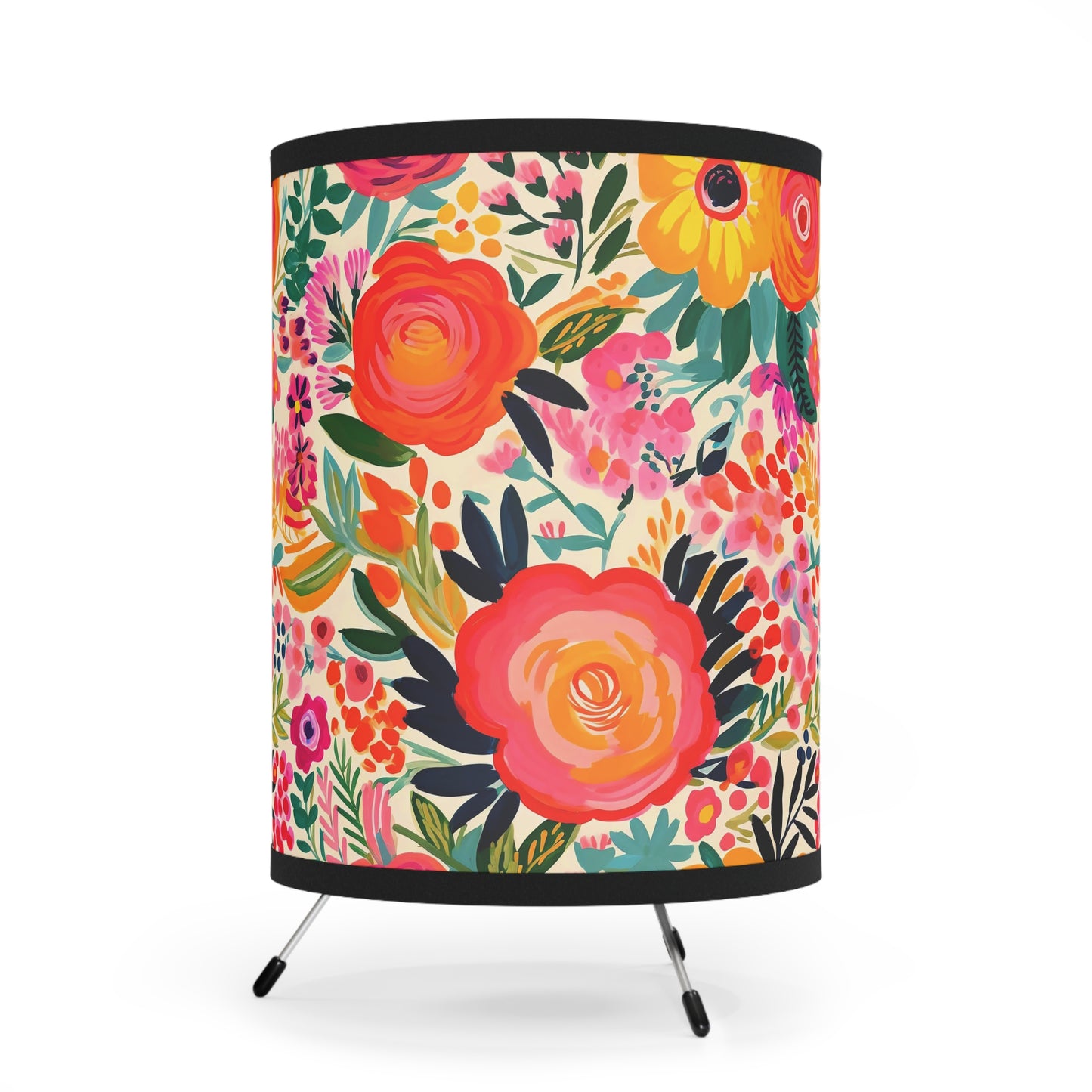 Boho Floral Tripod Lamp - Vibrant Light Fixture for Home Decor, Living Room, Bedroom, Gift for Holidays, Housewarming, Gift For Her - LOLA VEGAS ART