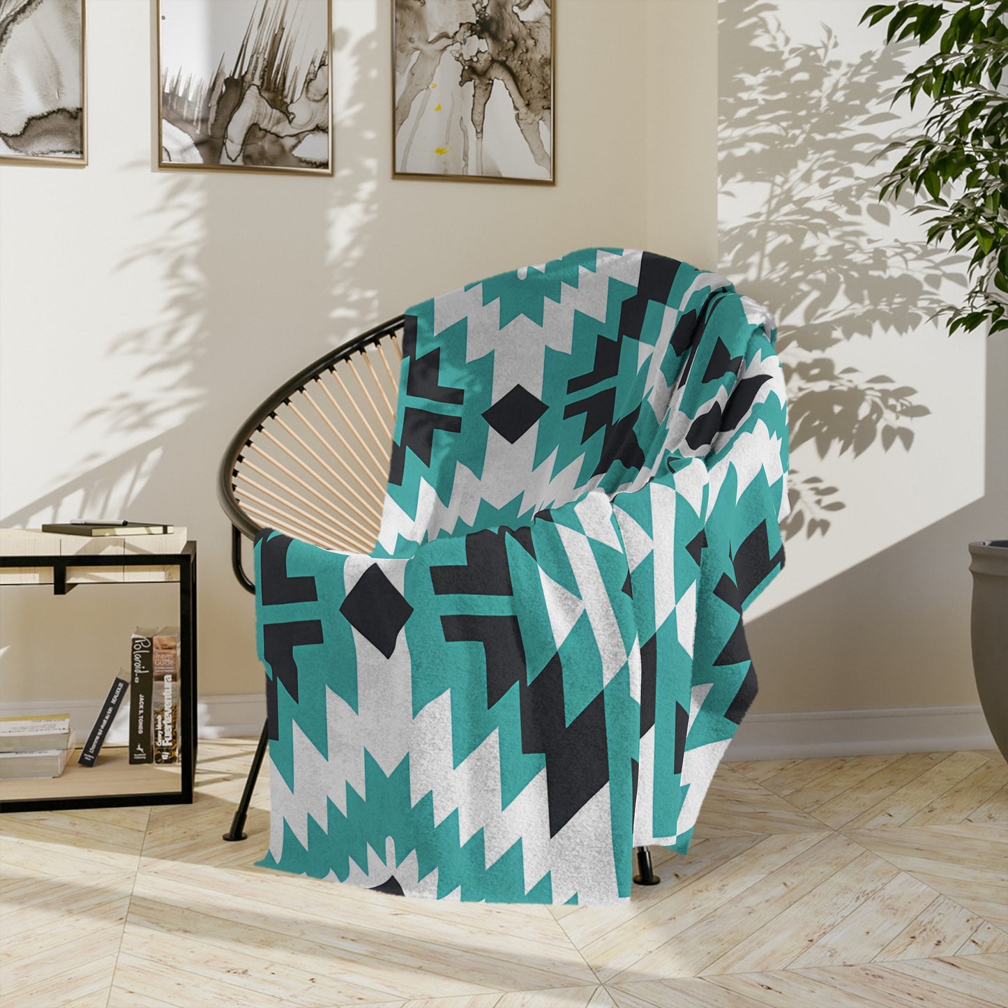 Turquoise Tribal Velveteen Blanket, Cozy Throw for Indoor, Outdoor Use, Perfect Gift for Relaxing & Home Decor, Tribe Pattern - LOLA VEGAS ART