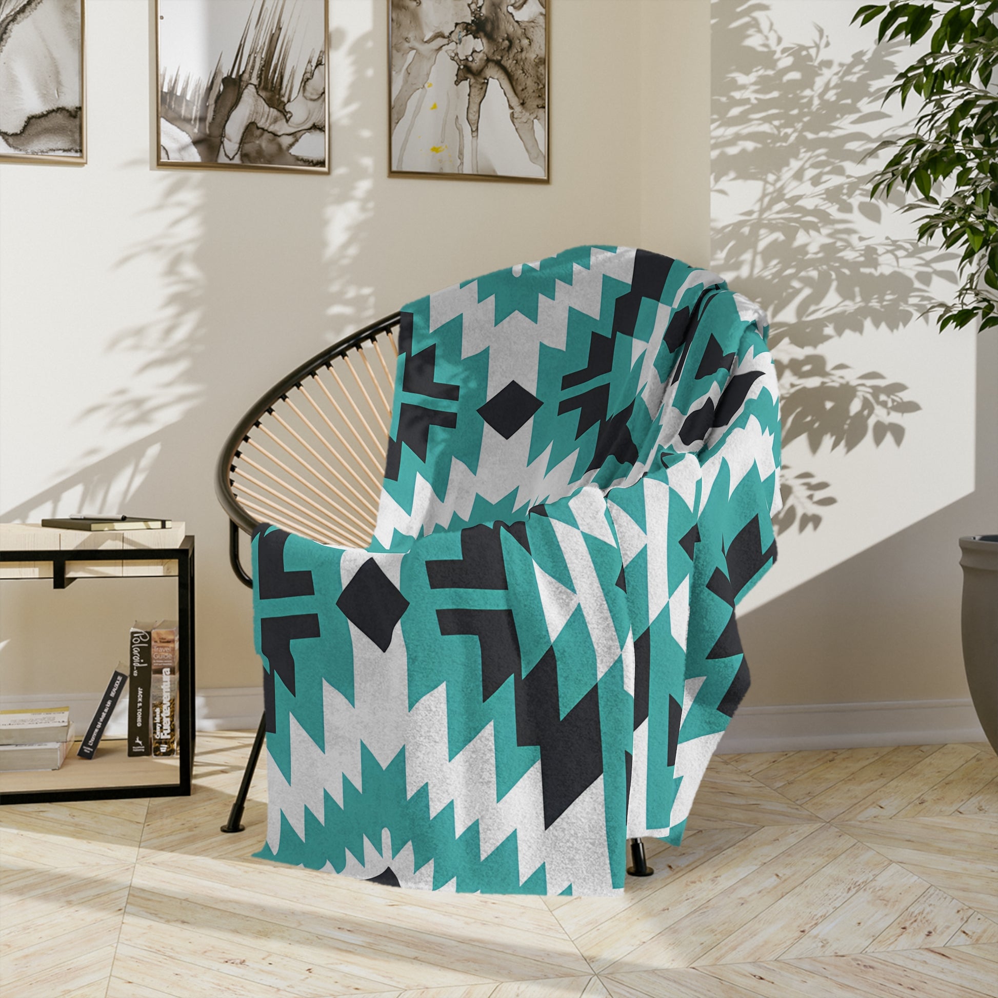 Turquoise Tribal Velveteen Blanket, Cozy Throw for Indoor, Outdoor Use, Perfect Gift for Relaxing & Home Decor, Tribe Pattern - LOLA VEGAS ART