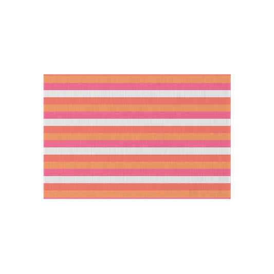 Coral Pink Striped Outdoor Rug | Patio Mat, Water-Resistant