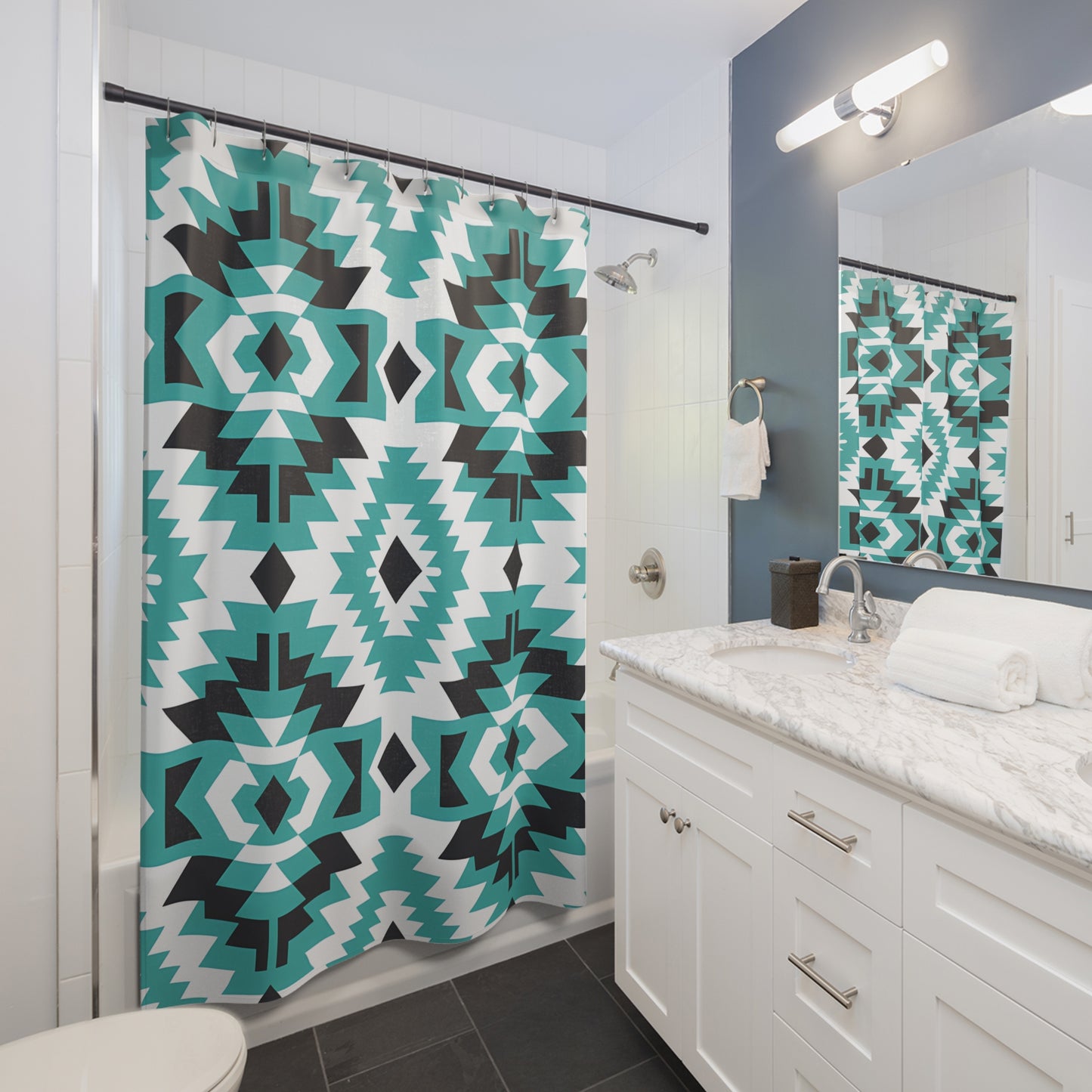 Aztec-Inspired Shower Curtain: Modern Bathroom Decor, Bohemian Home Accessory, Gift for Housewarming, Unique Bathroom Design, Vibrant Tribal - LOLA VEGAS ART