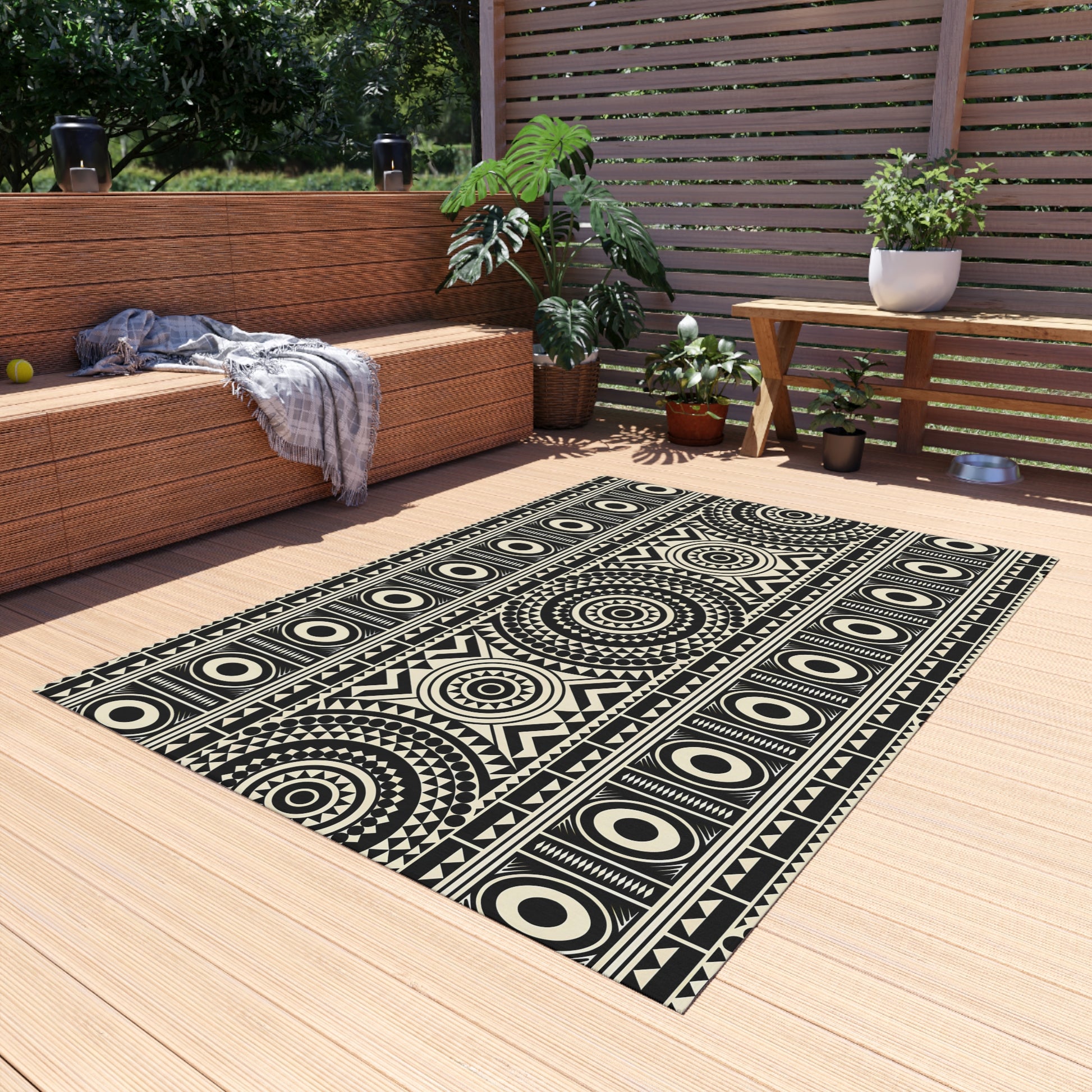 Stylish Outdoor Rug with Geometric Design, Patio Decor, Boho Outdoor Mat, Garden Area Rug, Unique Home Accent, Summer BBQ Decor - LOLA VEGAS ART