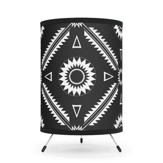 Modern Tribal Tripod Lamp, Boho Home Decor, Unique Lighting, Stylish Floor Lamp, Gift for Her, Cozy Room Accent, Black and White Design - LOLA VEGAS ART