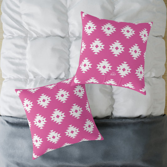 Pink White Boho Aztec Diamond Pattern Pillow | Square Throw Pillow