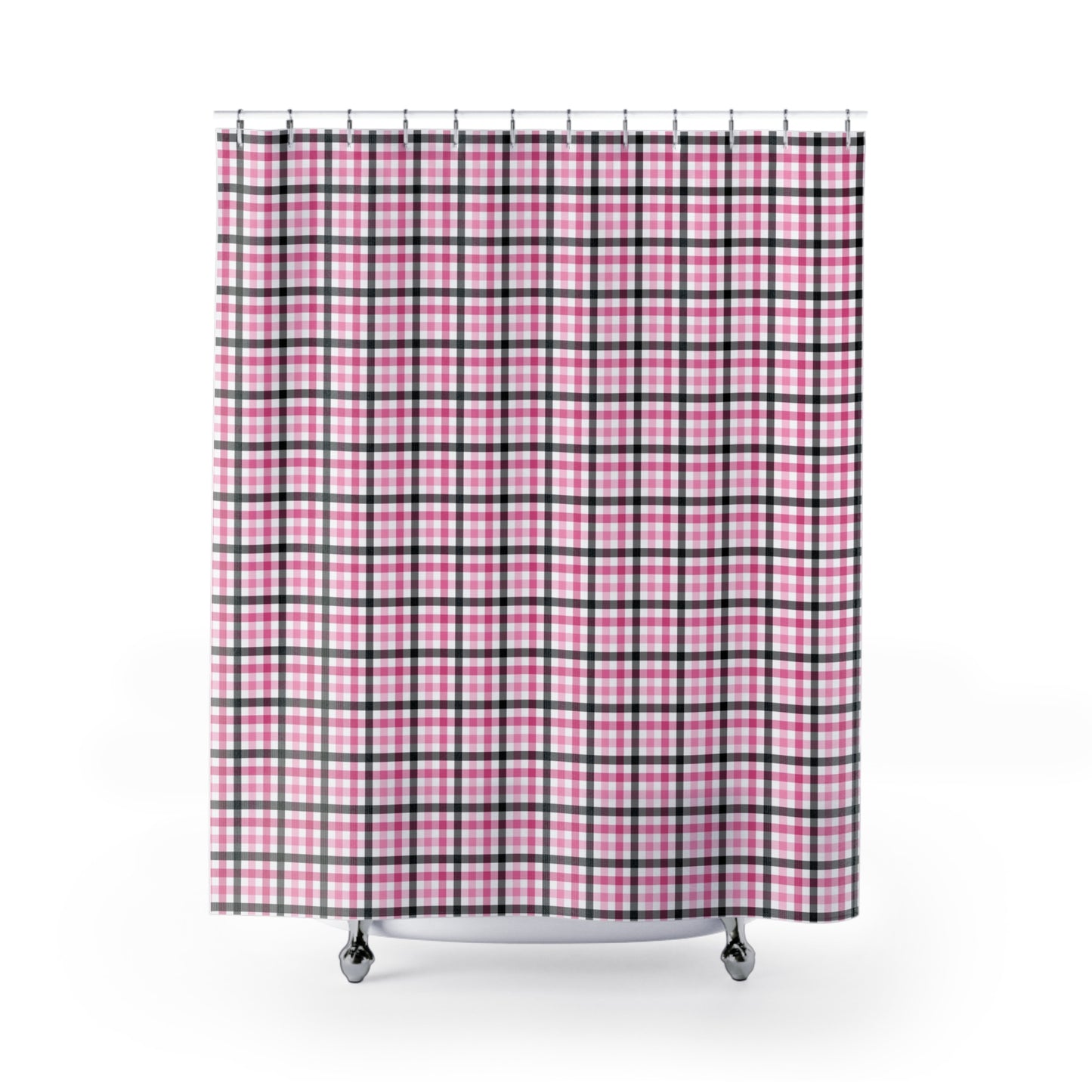 Chic Pink and Black Plaid Shower Curtain, Cozy Bathroom Decor, Farmhouse Style, Gift for Her, Holiday Decor, Cottage Core