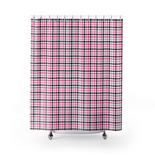 Chic Pink and Black Plaid Shower Curtain, Cozy Bathroom Decor, Farmhouse Style, Gift for Her, Holiday Decor, Cottage Core - LOLA VEGAS ART