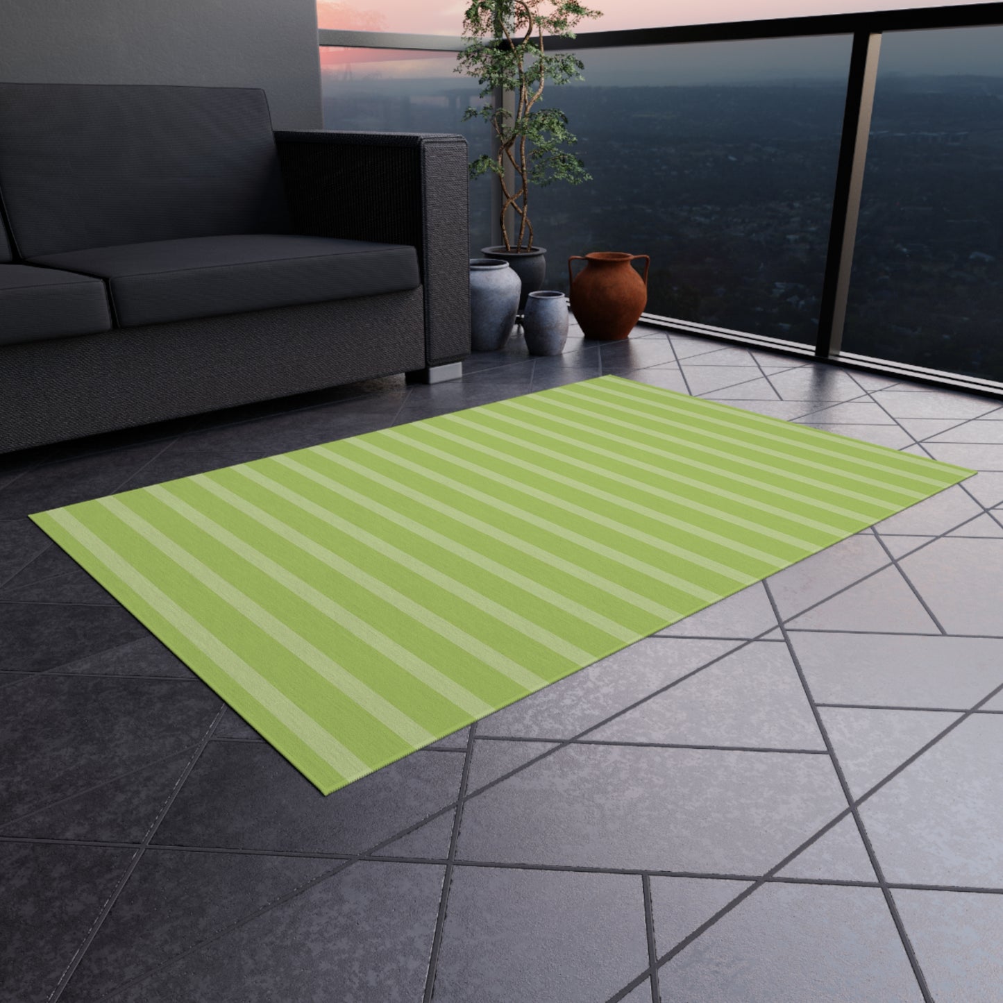 Lime Vertical Stripe Outdoor Rug | Patio Mat, Weatherproof Indoor-Outdoor Flooring