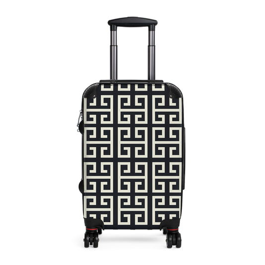 Greek Key Geometric Pattern Suitcase | Black White Travel Luggage
