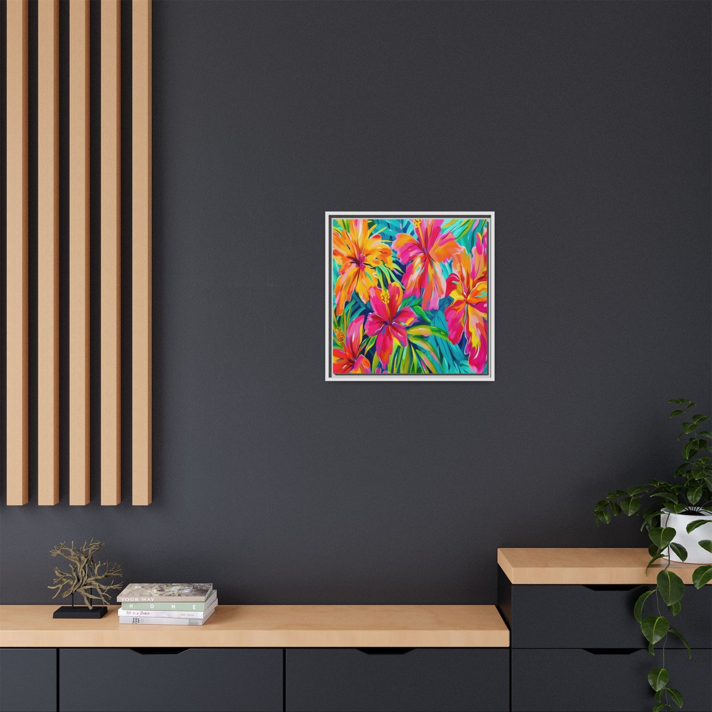 Vibrant Floral Canvas Art Print, Tropical Wall Decor, Colorful Framed Artwork, Gift for Nature Lovers, Home Decoration - LOLA VEGAS ART