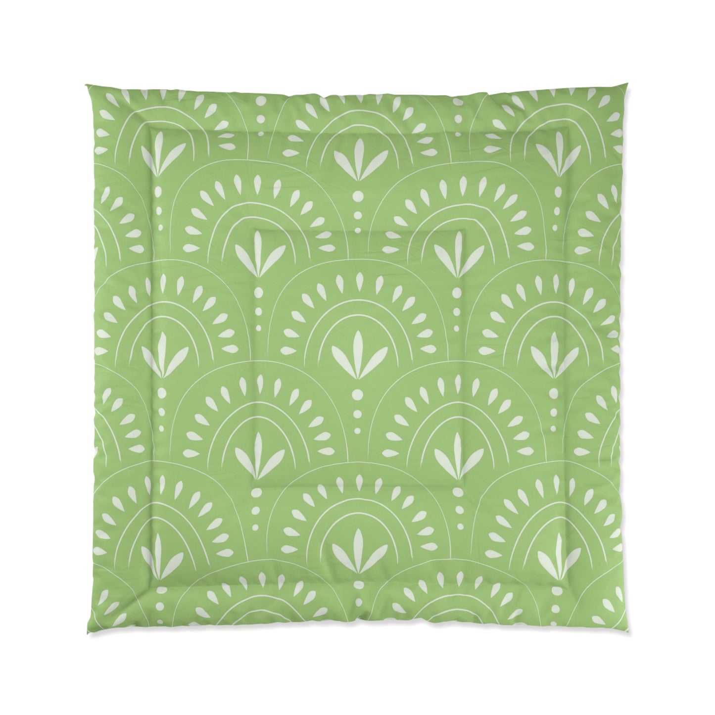 Boho Chic Comforter | Cozy Green Floral Duvet, Modern Bedroom Decor, Home Bedding, Eco-Friendly Textile - LOLA VEGAS ART