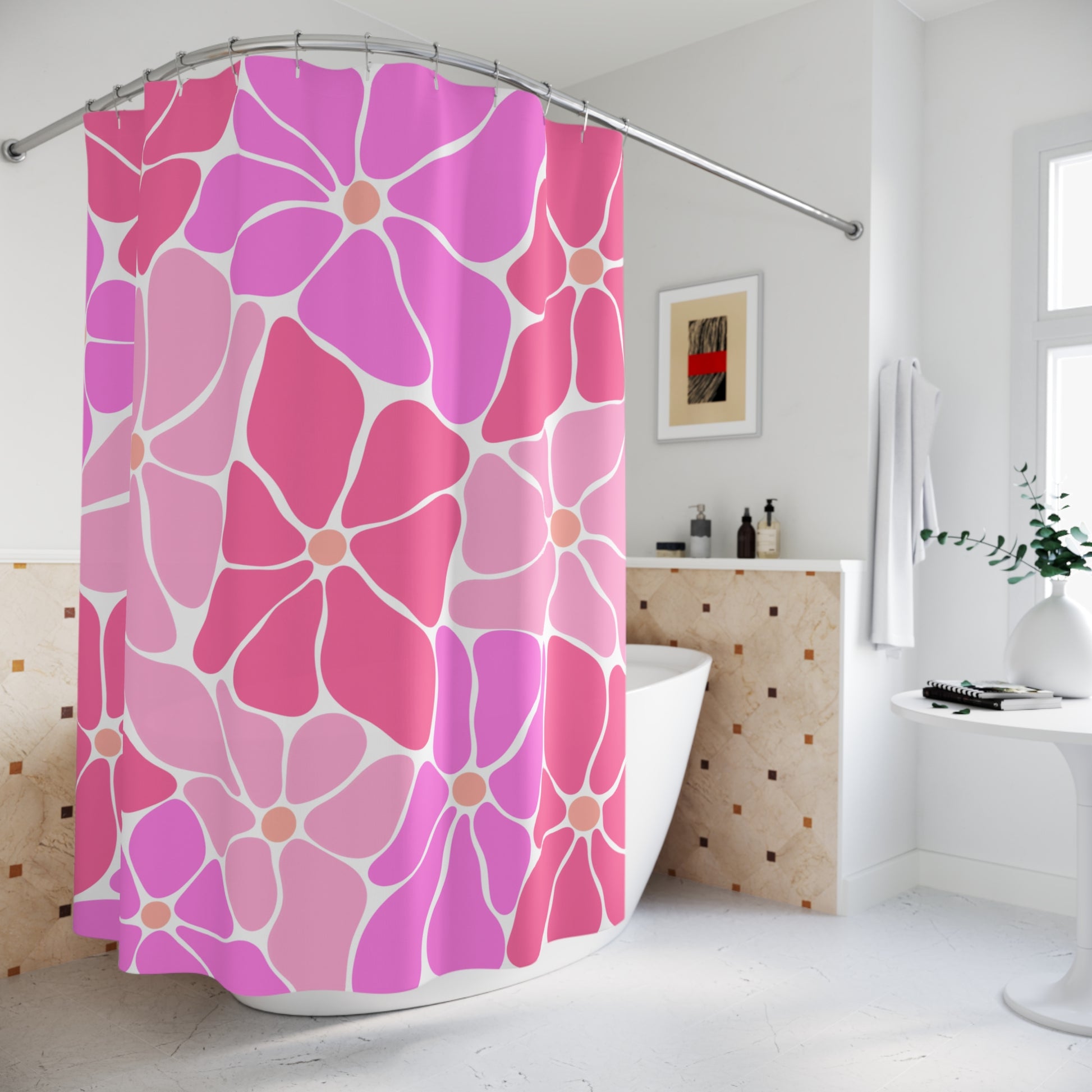 Vibrant Floral Shower Curtain, Chic Bathroom Decor, Pink Blossom Design, Modern Home Accessory, Gift for Flower Lovers, Spring Vibes - LOLA VEGAS ART