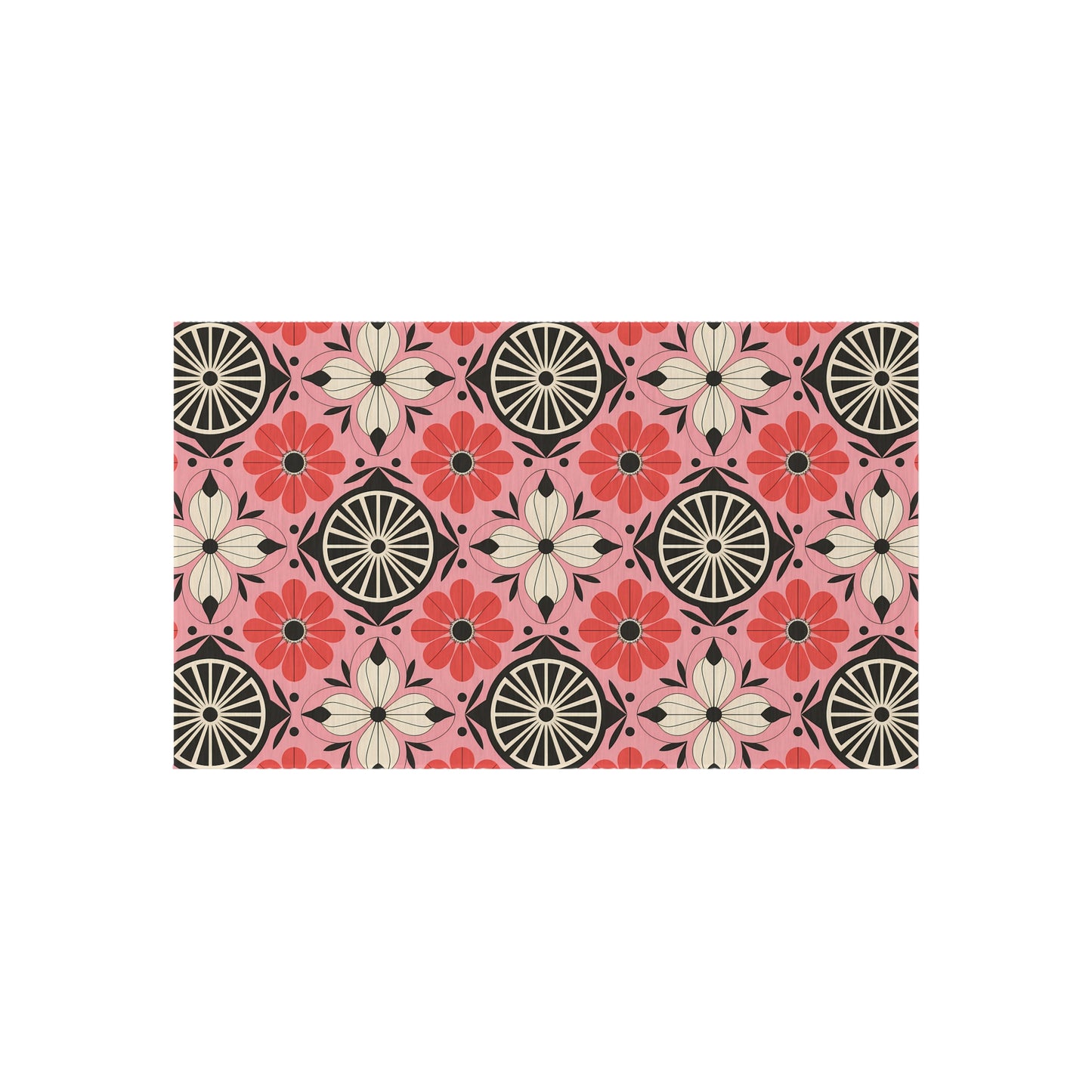 Pink, black and White Colorful Floral Outdoor/Indoor Rug, Garden Decor, Patio Mat, Boho Style Area Carpet, Eco-Friendly Home Accent
