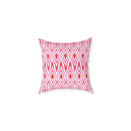 Pink and Orange Ikat Pattern Square Pillow | Geometric Throw Pillow