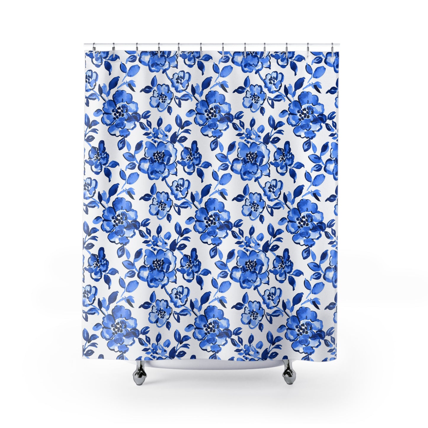 Elegant Floral Shower Curtain, Blue Flower Bath Decor, Bathroom Accessories, Spring Home Decor, Gift for Homeowner, Floral Design
