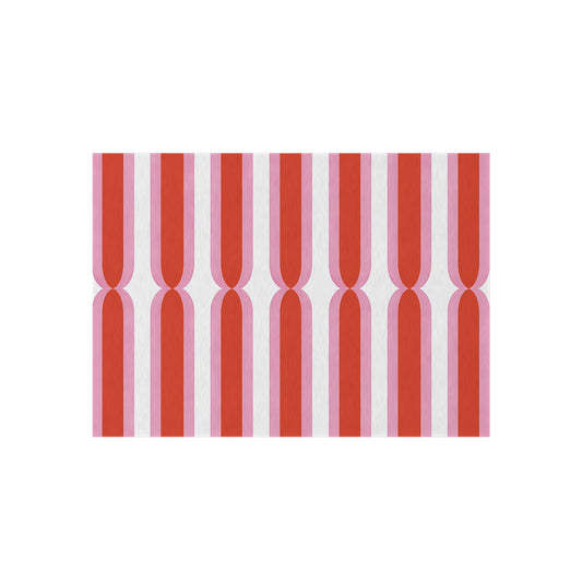 Retro Pink Orange White Stripe Outdoor/Indoor Rug | Geometric Patio Mat