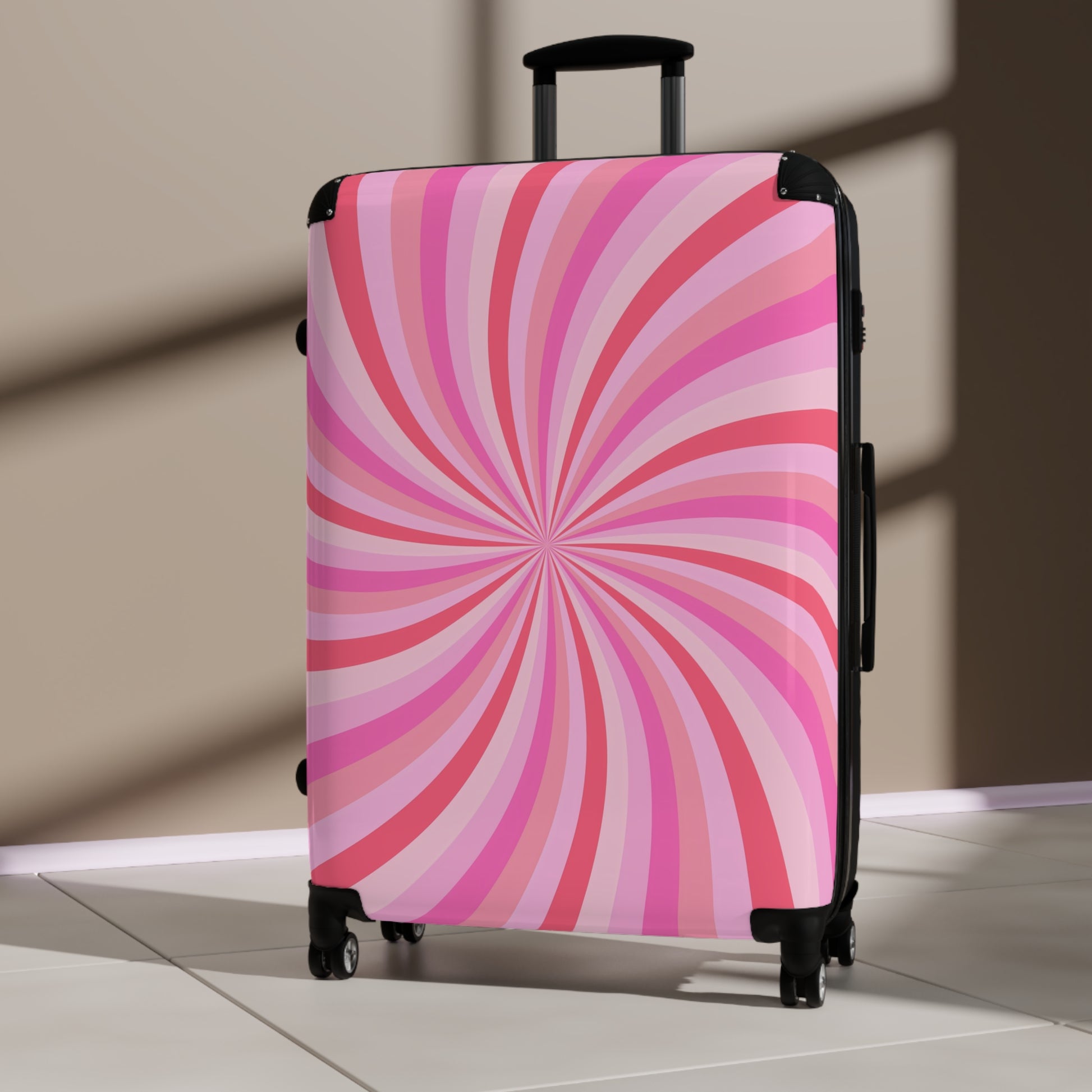 Colorful Pink Swirl Suitcase, Travel Luggage, Pink Spinner Case for Vacation, Unique Travel Accessory, Fun Baggage, Teen Girl Travel - LOLA VEGAS ART