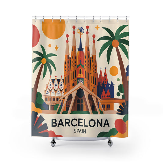 Barcelona Spain Shower Curtain, Colorful Bathroom Decor, Travel Inspired Design, Gifts for Travelers, Unique Home Accessories - LOLA VEGAS ART
