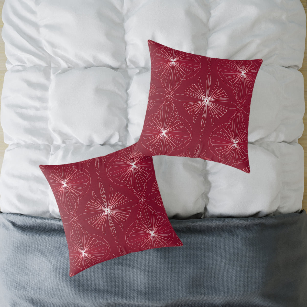 Starburst Floral Pattern Square Pillow | Red Geometric Throw Cushion