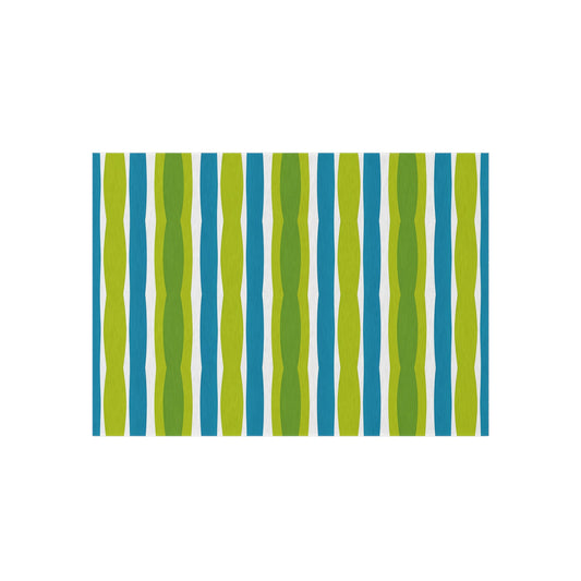 Blue Green Wave Stripe Outdoor/Indoor Rug | Patio Mat, Weatherproof Floor Covering