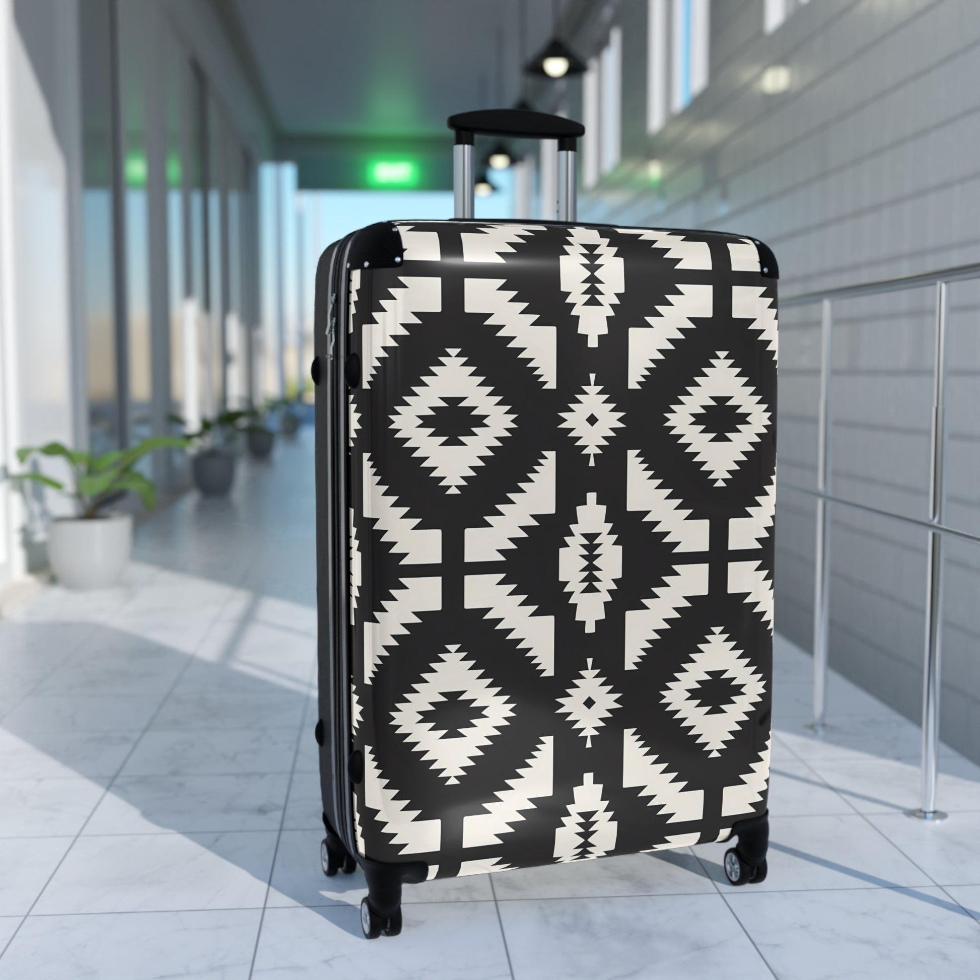 Stylish Suitcase for Travel Enthusiasts, Trendy Luggage, Black White Geometric Pattern, Travel Gear, Perfect Gift for Travelers - LOLA VEGAS ART