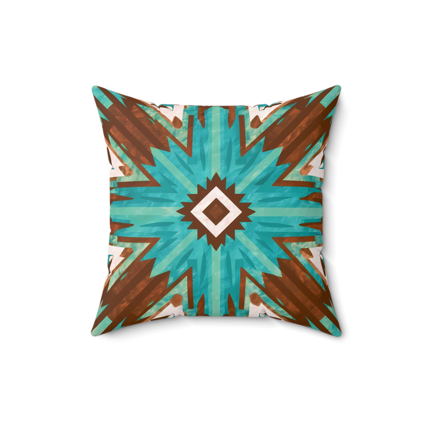 Boho Southwest Turquoise Brown Square Pillow, Eclectic Home Decor, Throw Cushion, Bohemian Accent Pillow, Tribal Decorative - LOLA VEGAS ART