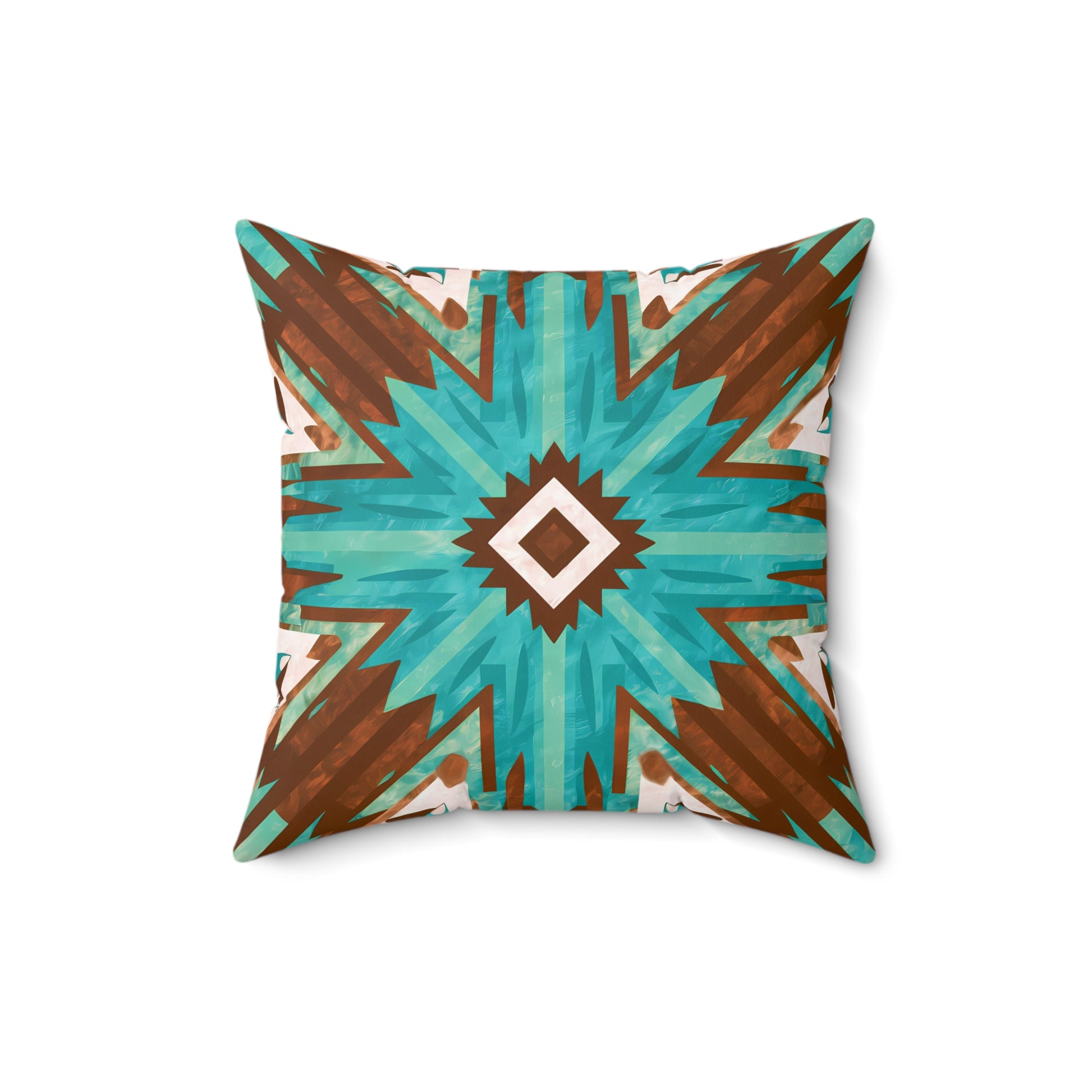 Boho Southwest Turquoise Brown Square Pillow, Eclectic Home Decor, Throw Cushion, Bohemian Accent Pillow, Tribal Decorative - LOLA VEGAS ART