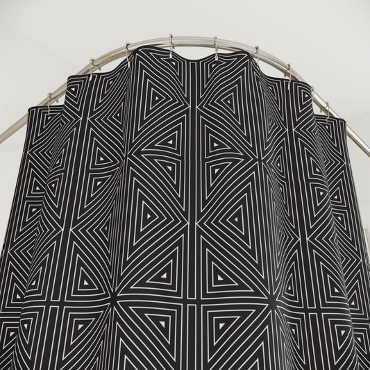 Geometric Triangle Pattern Shower Curtain | Black White Optical Bath