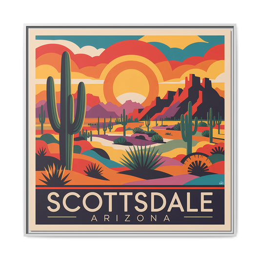 Vibrant Framed Matte Canvas Art Print, Scottsdale Arizona Wall Decor, Colorful Cactus Landscape, Southwest Home Interior, Gift Ideas