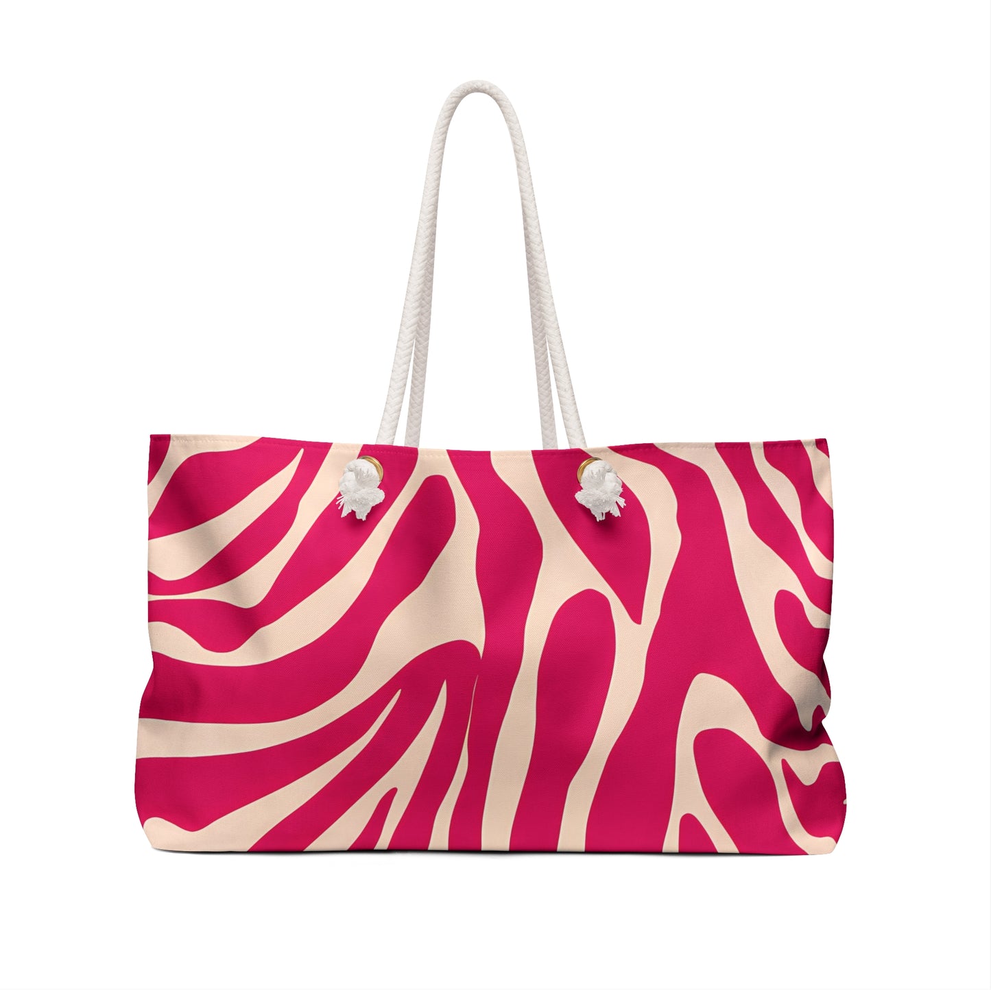 Zebra Stripe Weekender Bag, Travel Tote, Overnight Bag, Luxury Shoulder Bag, Stylish Carry-On, Red-Pink Zebra Print Accessory - LOLA VEGAS ART