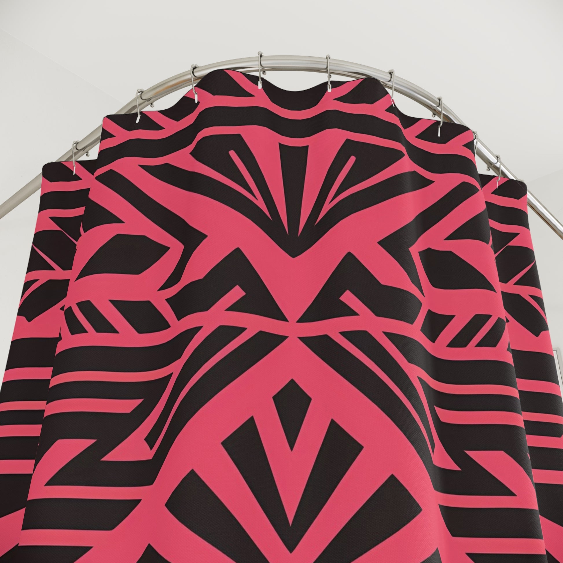 Boho Tribal Black Shower Curtain, Southwest Design on Pink-Red Background Bathroom Decor, Unique Home Accent, Hippie Style Bath Curtain, - LOLA VEGAS ART