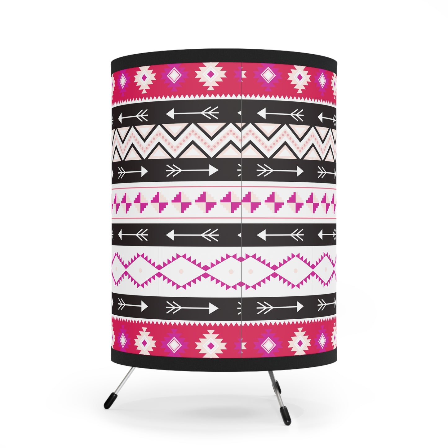 Pink and Black Tribal Print Tripod Lamp - Bohemian Home Decor, Modern Lighting, Unique Gift, Ethnic Style, Living Room Accent