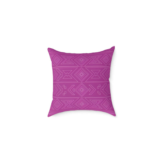 Geometric Aztec Pattern Square Poly Canvas Pillow | Magenta Tribal Throw Pillow