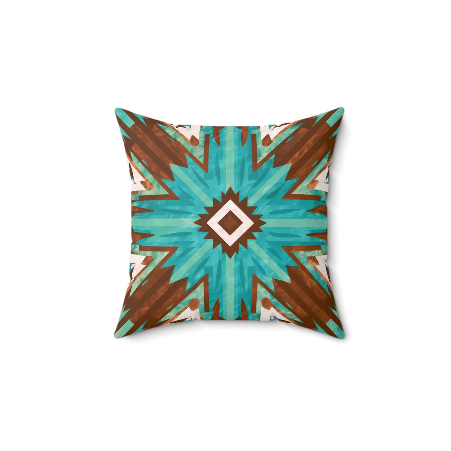 Boho Southwest Turquoise Brown Square Pillow, Eclectic Home Decor, Throw Cushion, Bohemian Accent Pillow, Tribal Decorative - LOLA VEGAS ART