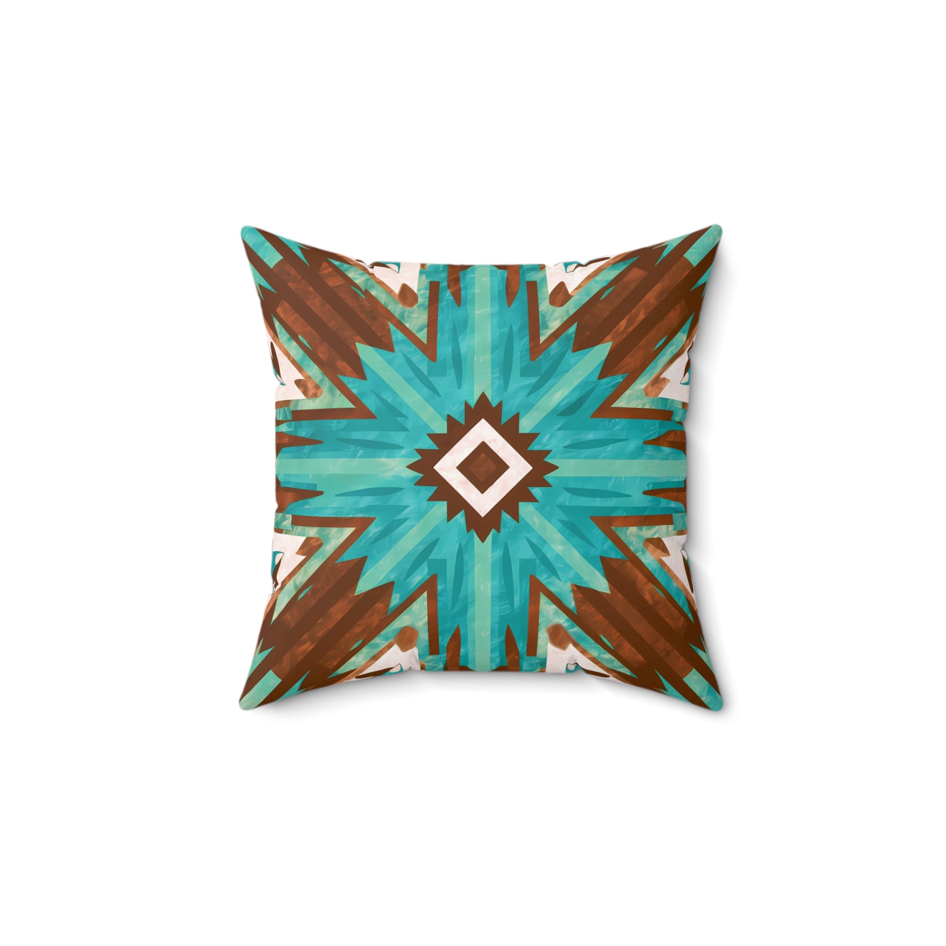 Boho Southwest Turquoise Brown Square Pillow, Eclectic Home Decor, Throw Cushion, Bohemian Accent Pillow, Tribal Decorative - LOLA VEGAS ART