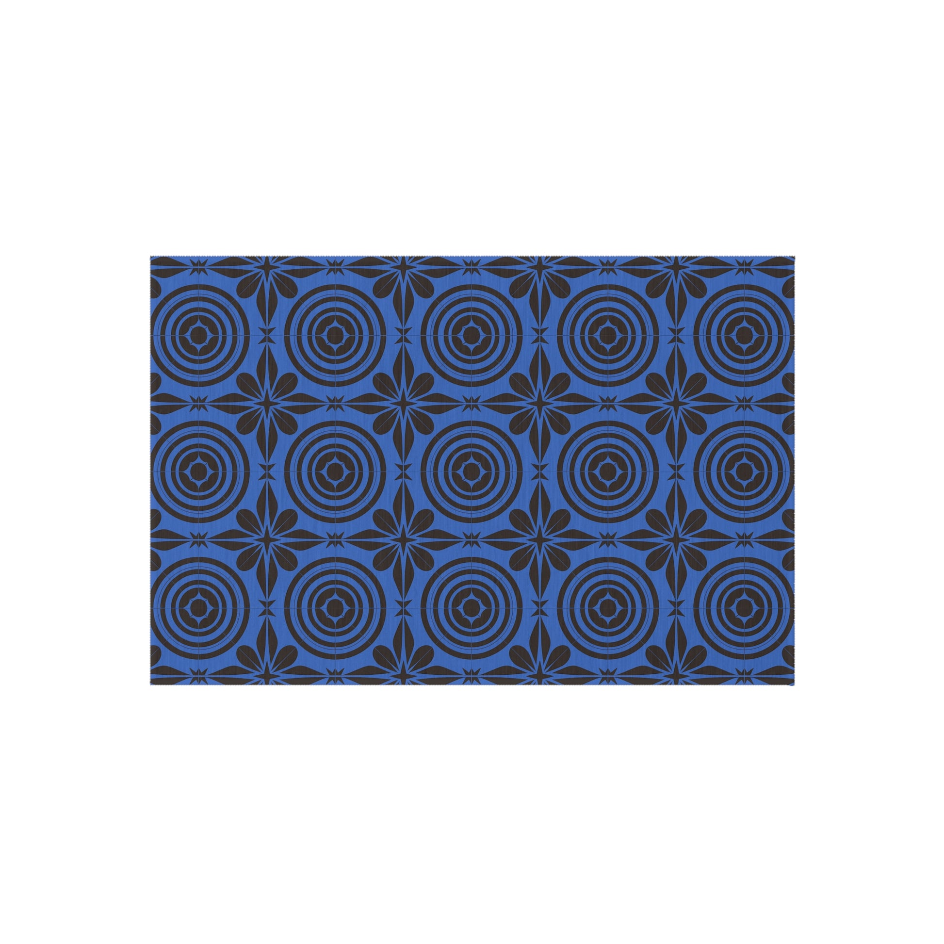 Blue and Black Outdoor Area Rug, Bohemian Patio Carpet, Garden Mat, Outdoor Living Decor, Front Porch Rug, All-Weather Floor Covering - LOLA VEGAS ART