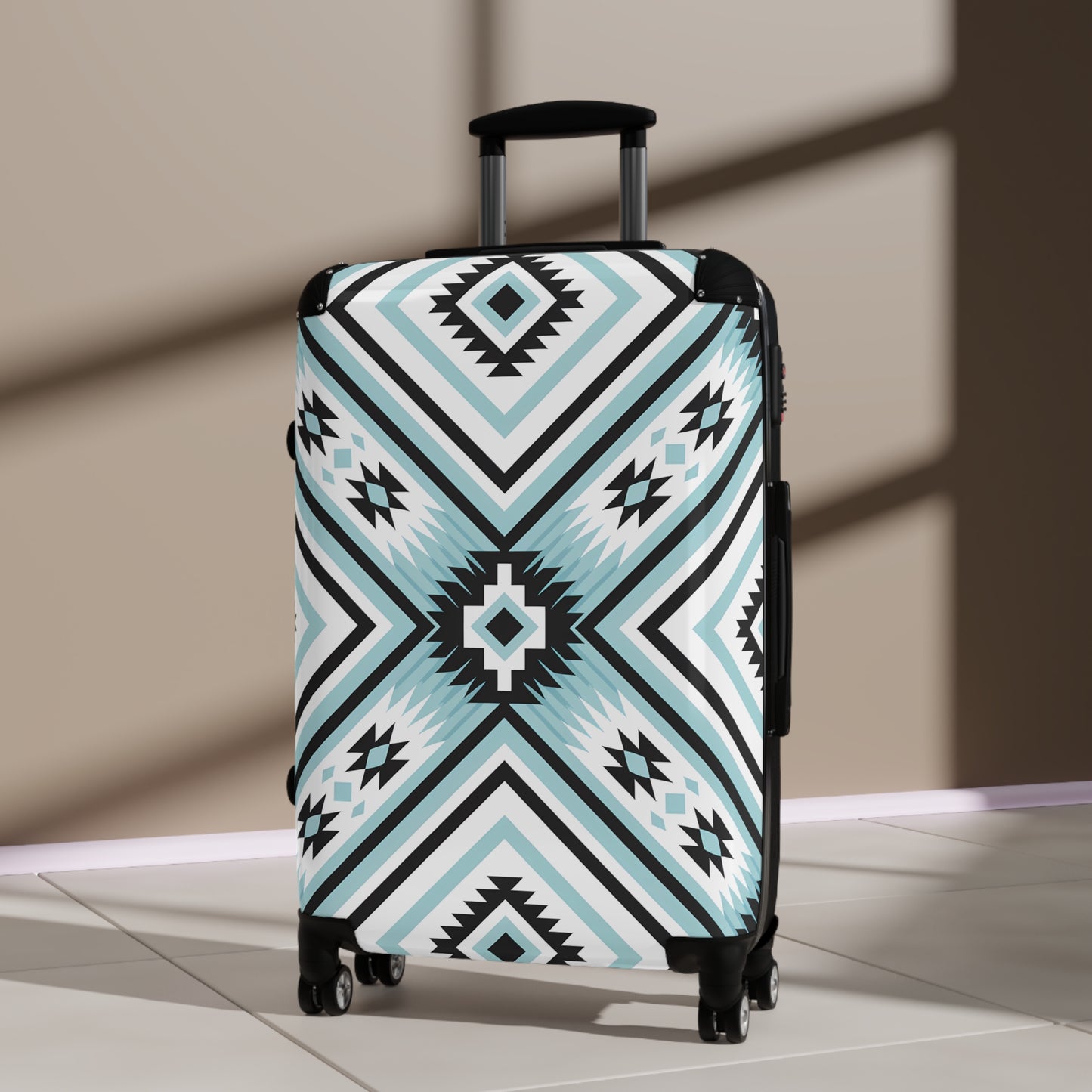 Bohemian Style Suitcase with Geometric Design, Travel Luggage, Unique Gift for Travelers, Vacation Essentials, Patterned Travel Case - LOLA VEGAS ART