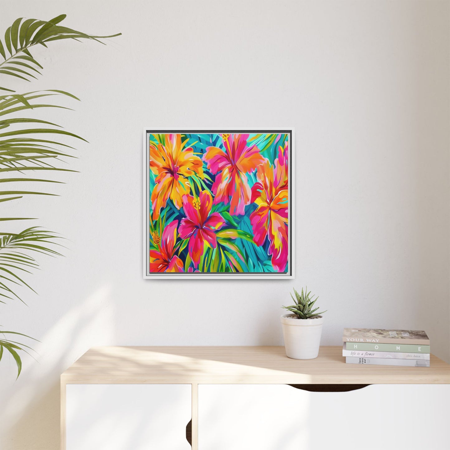 Vibrant Floral Canvas Art Print, Tropical Wall Decor, Colorful Framed Artwork, Gift for Nature Lovers, Home Decoration - LOLA VEGAS ART