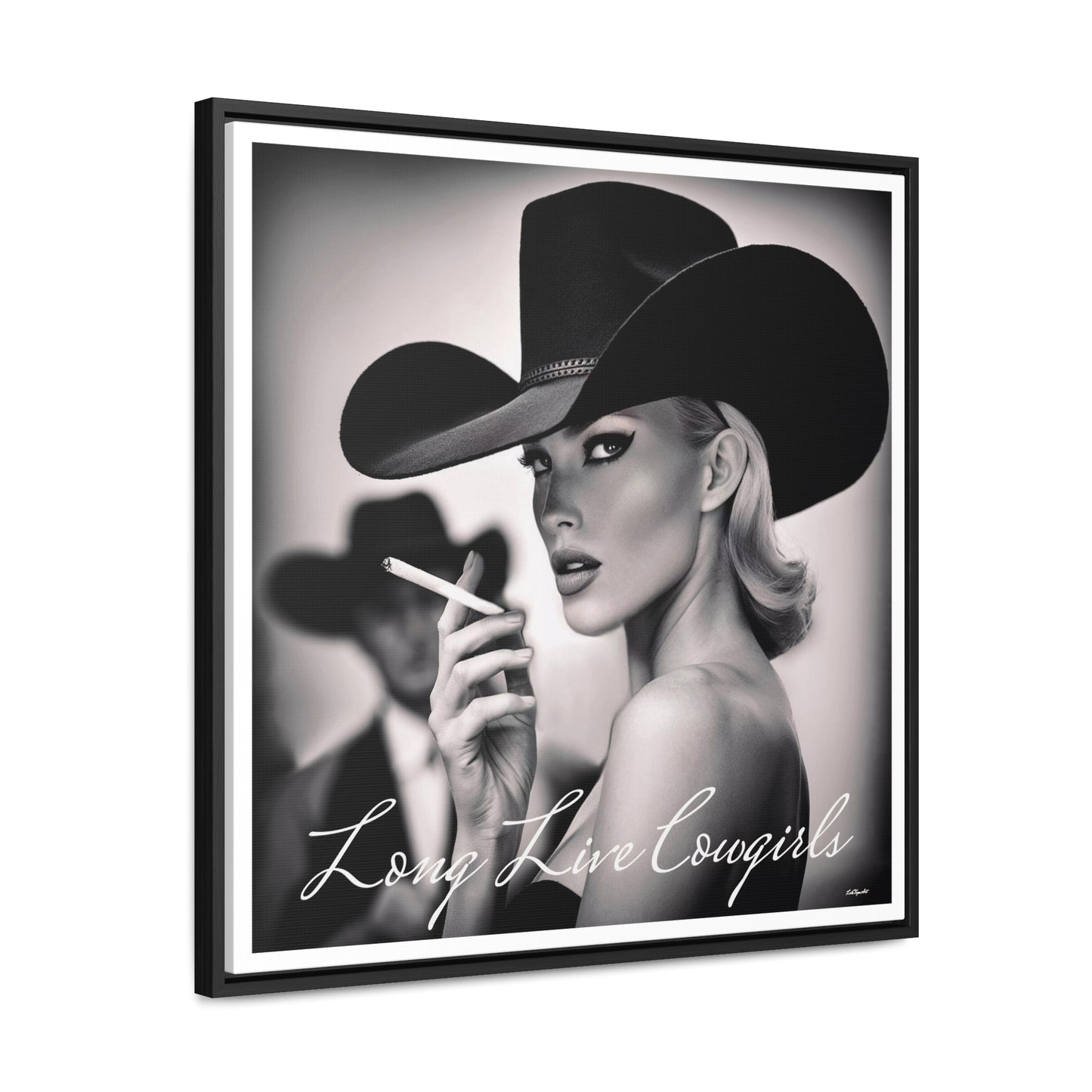 Square Frame Wall Art, Fashion Photography, Cowgirl Decor, Gallery Canvas Wraps, Glam Girl Gift, Black and White Photo Print - LOLA VEGAS ART